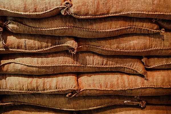 sacks of produce from Cabira ready for export